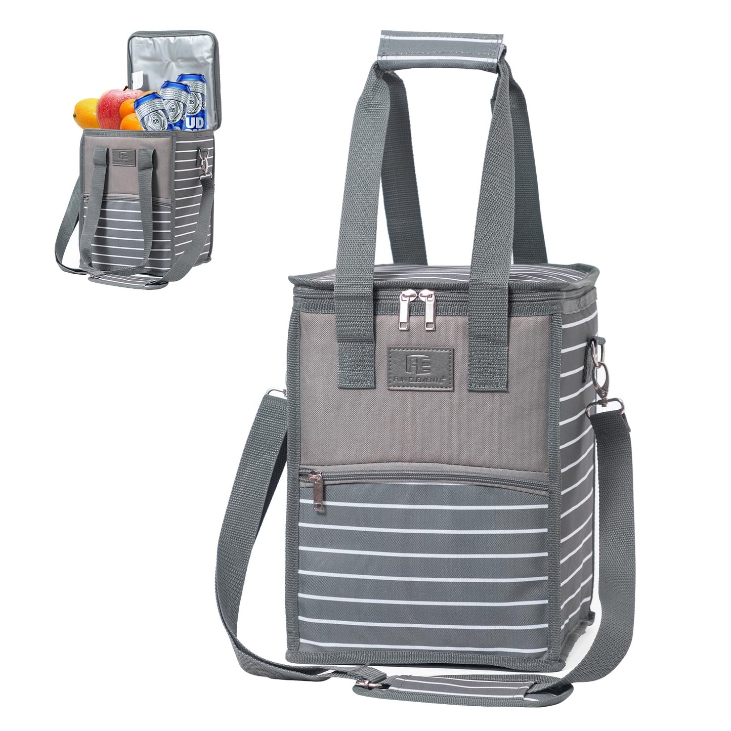 Fun Elements Insulated Cooler Bag, 18 Can Collapsible Leakproof Bag with Handle and Strap, Camping & Travel Cooler for Party, Beach, Picnic