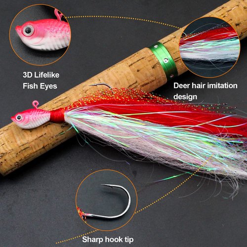 Ghanneey 5pcs Bucktail Jigs Hair Swimbait Heads Saltwater for Fishing Lures Fluke Bait Fish for Striper Bass Walleye Flounder Fluke Striper Fishing Lure