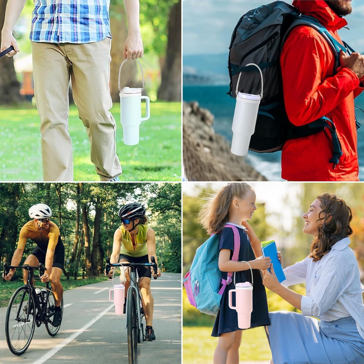 Glitter Handle for Stanley Cup Accessories - Diamond Stanley Tumbler Carrier with Strap Bling Water Bottle Handle Strap(Slim Sliver with net)