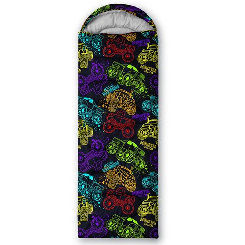 QOOMO Truck Printed Camping Sleeping Bags,3 Season Warm & Cool Weather,Lightweight,Waterproof Sleeping Bags for Adults Kids Boys,Traveling,and Outdoors,Camping Gear Equipment,31x90inch