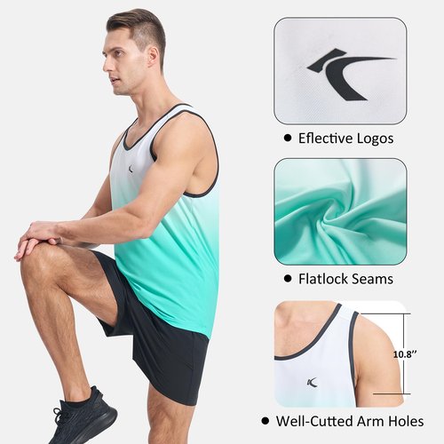 KPSUN Mens Quick Dry Sports Tank Tops Athletic Gym Bodybuilding Fitness Sleeveless Shirts for Beach Running Workout(GradientWhiteBlue XXL)