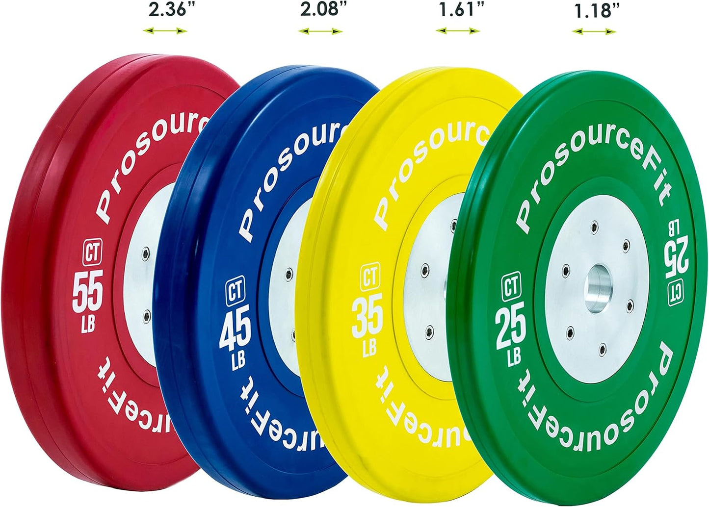 ProsourceFit Competition Color Training Bumper Plates, Rubber with Steel Insert, 45lb, Calibrated for Cross Conditioning, Power Lifting, Weight Training