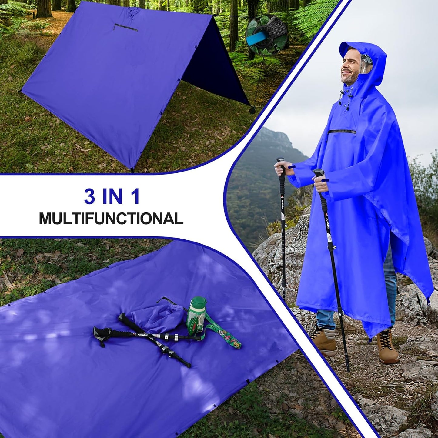 Andake Waterproof Rain Poncho for Adults Unisex,230T Ripstop Polyester,Raincoat Gear with Transparent Viewing Window Outdoors