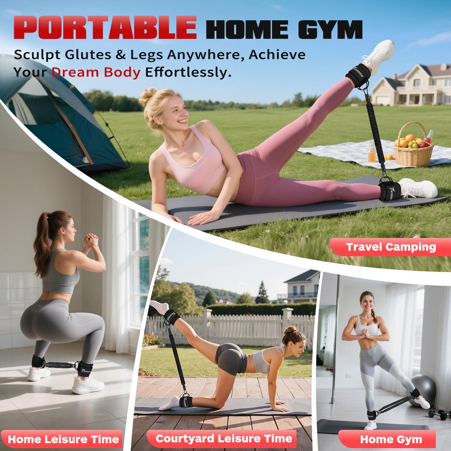 Ankle Resistance Bands with Cuffs, Leg and Glutes Workout Equipment, Resistance Bands with Ankle Straps for Cable Machine Kickbacks, Booty Workouts, Lower Body Exercises - Home Gym Exercise Equipment