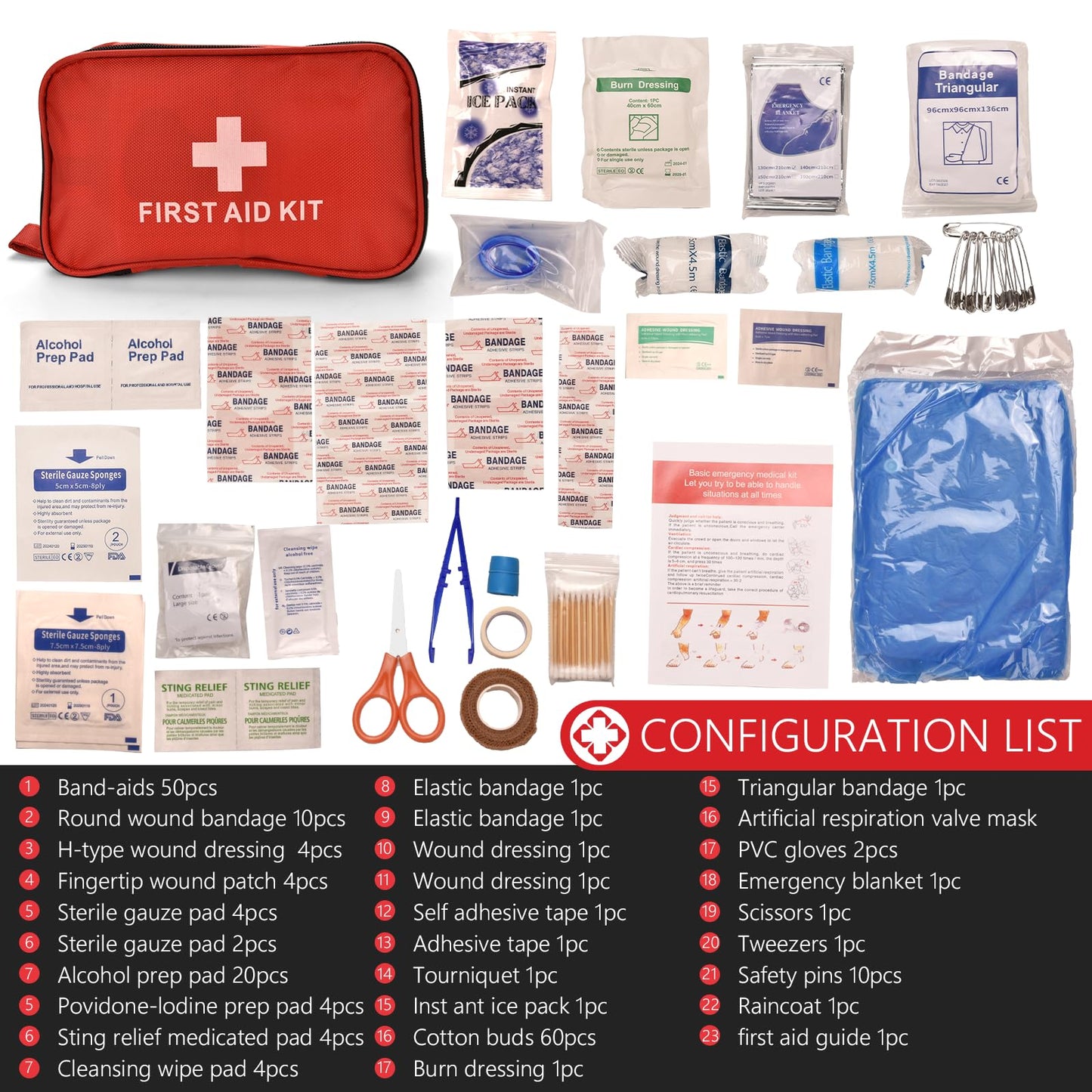 ANDKOK First Aid Kit 184Pcs, Mini First Aid Kit, First Aid Kit Travel for Home, First Aid Kit for Car Basic Outdoor Essentials Survival Kit First Aid Kit for Boat, Car, Office (Small 184Pcs)