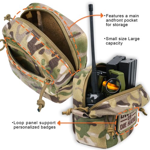 CASONMMAX Tactical Molle Admin Pouch,Small GP Pouches with Loop Panel for Vest,Gun Belts,Backpack etc. (MC)