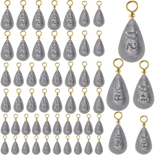 Relaxgiant Bass Casting Swivel Bell Sinkers Fishing Weights Drop Shaped Fishing Sinkers Catfish Weights for Ocean Saltwater Surf Bass Casting Gear Tackle(1/2oz 3/8oz 1/4oz 3/16oz 1/8oz,100pcs/box)