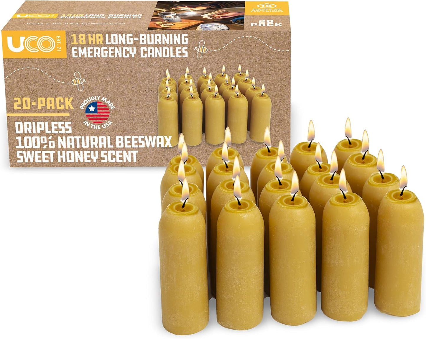UCO 12-Hour Natural Beeswax Long-Burning Candles for UCO Candle Lanterns and Emergency Preparedness, Made in USA