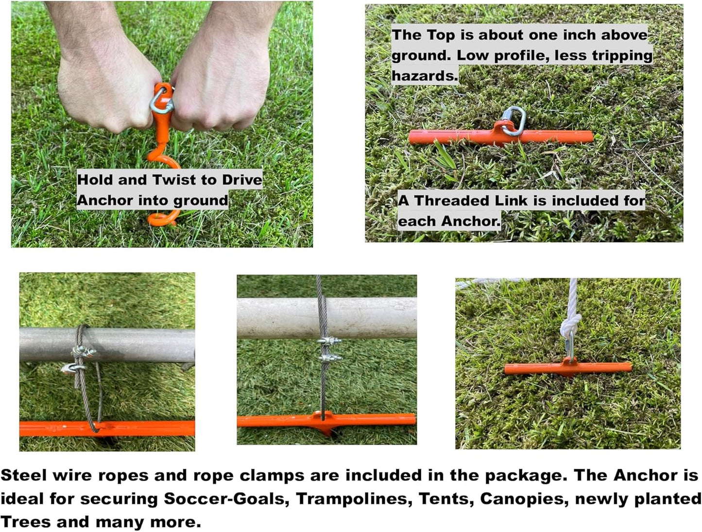 in-N-Out Spiral Ground Anchors - Heavy Duty Screw in Ground Stakes - Corkscrew Earth Anchor Kits- for Canopies, Soccer Goals, Trampolines, Tents, Tarps, Trees and Dog Tie Out