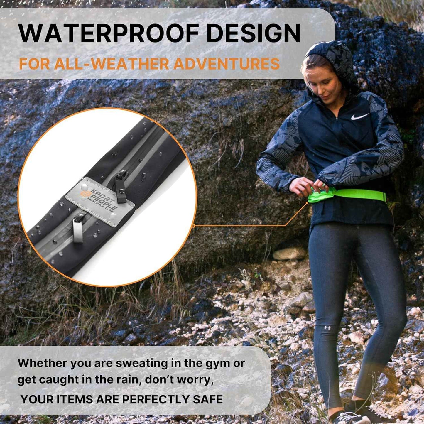 Waterproof Slim Running Belt with Reflective 2-Pocket Phone Holder for Men & Women