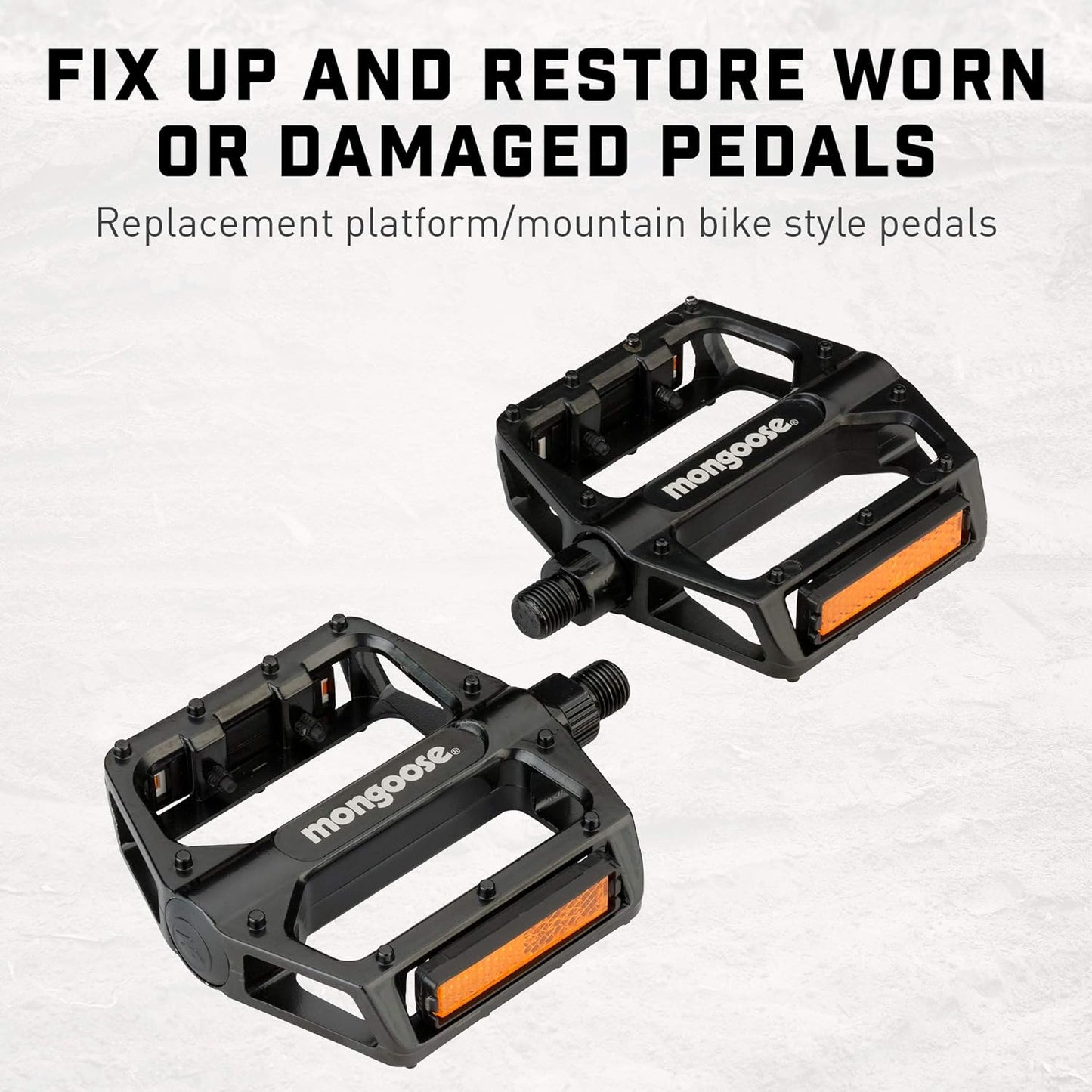Mongoose Mountain Bike Pedals, Black or Blue, Set of 2, Lightweight and Durable Alloy Stands Up to Tough Riding, with Reflectors, Fits 1/2" or 9/16" Cranks, Easy Installation, Replacement Bike Pedals