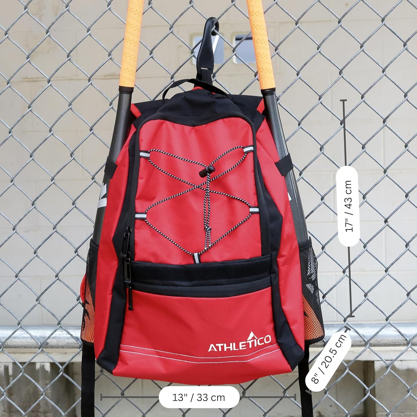 Athletico Youth Baseball Bat Bag - Backpack for Baseball, T-Ball & Softball Equipment & Gear | Holds Bat, Helmet, & Glove | Fence Hook (Red)