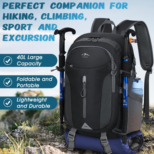 RAINSMORE Hiking Backpack 40L Lightweight Backpack Packable Backpack Water Resistant Hiking Daypacks Hiking Bag Men Women for Camping Climbing Travel Sport