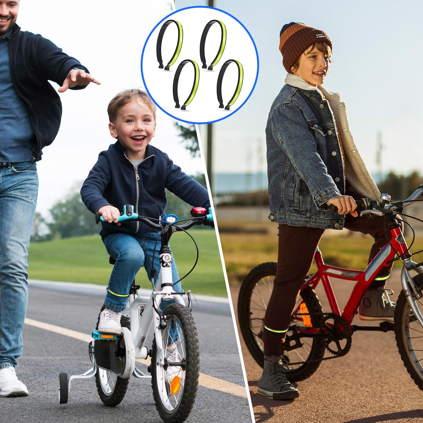 AOZUO 4pcs High Reflective Cycling Trousers Clips, Safety Bicycle Elastic Ankle Bands Pant Leg Cuff Wrap Clip Reflective Gear Accessories for Riding Fishing Outdoor Recreation(Fluorescent Green)