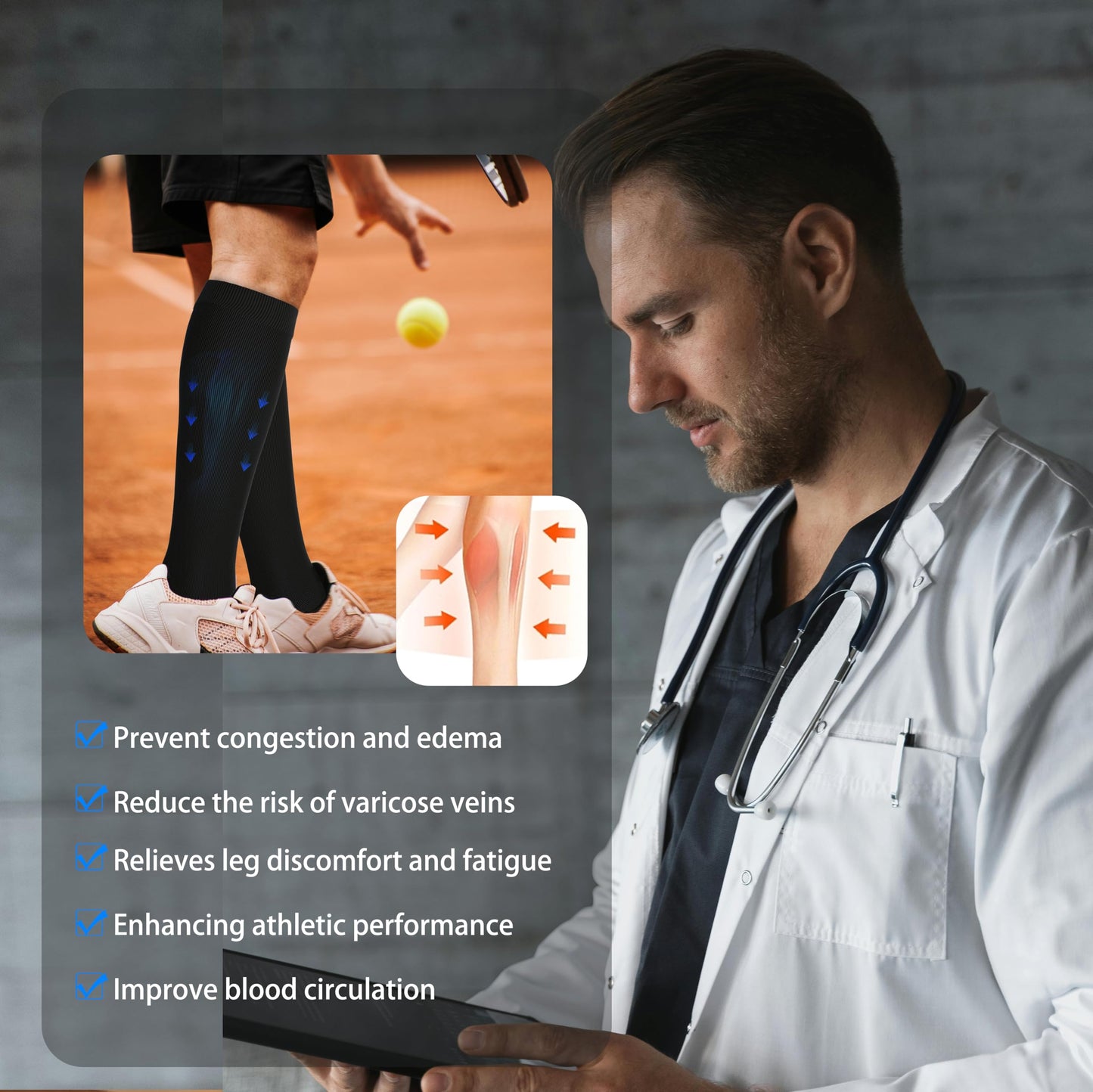 LEVSOX Extra Thick Cotton Compression Socks for Women&Men 20-30 mmHg Knee High Graduated Support Sock for Nurses, Pregnant Women, Travel and Flight, 2 Pairs, Black