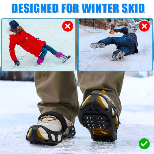 Ice Cleats for Shoes and Boots Walk Traction Crampons Anti Slip 24 Studs Ice Snow Grippers for Women Men Kids Winter Hiking Climbing Fishing Gear