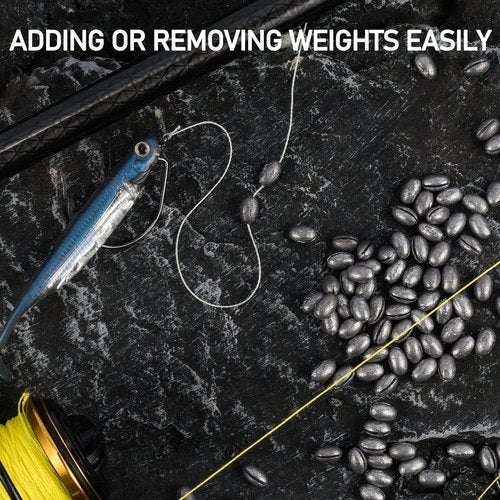 Dr.Fish 100 Pack Oval Split Shot Sinkers, Lead Fishing Weight Clip On Fishing Line Tackle Fly Fishing Freshwater Crappie Trout 1/14oz