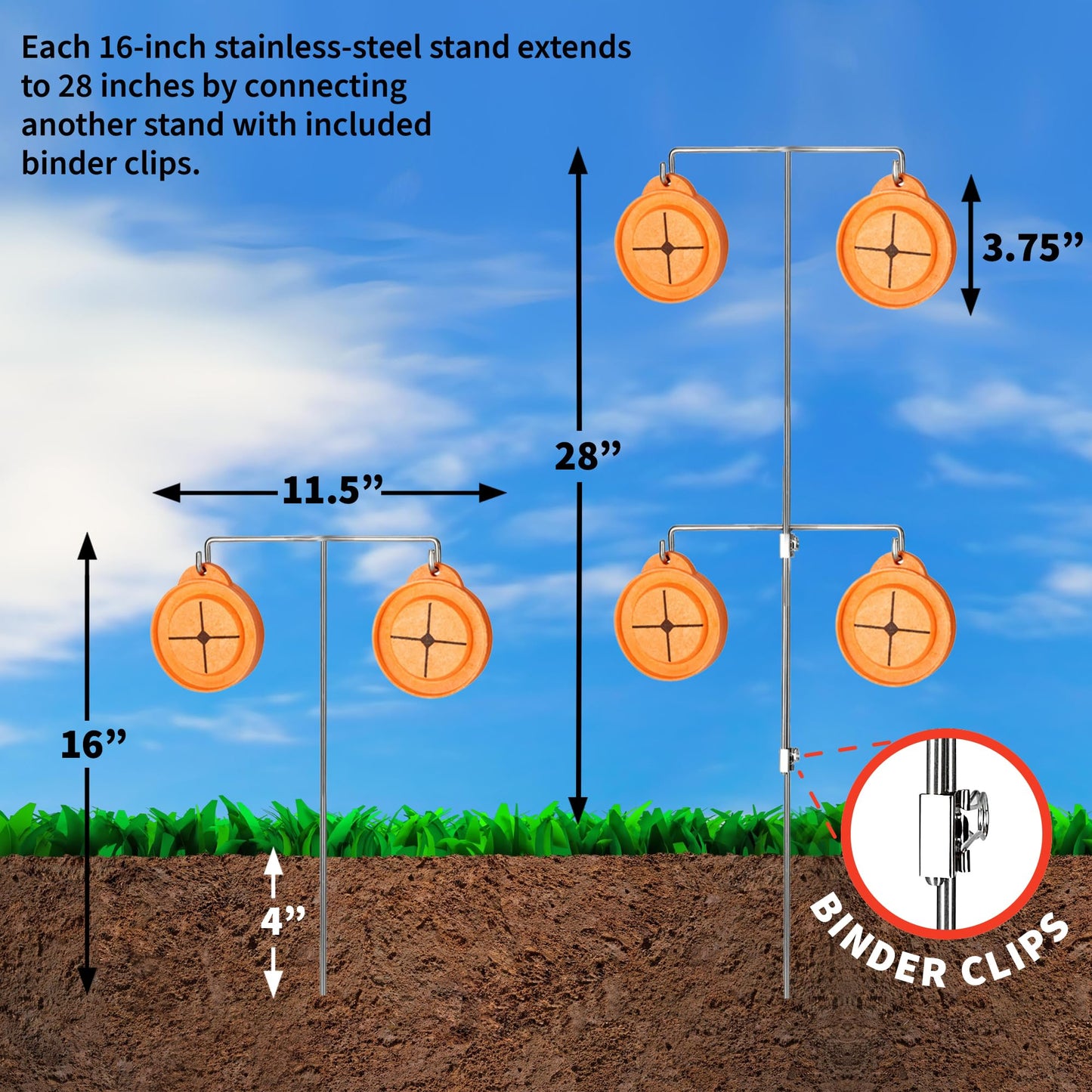 EverECO Americas Reactive Shooting Targets - 4 Pack Biodegradable Targets with 2 Stainless Steel Stands | Eco-Friendly Clay Pigeon | Visual Impact, Outdoor Gun Range Accessories, Made in USA