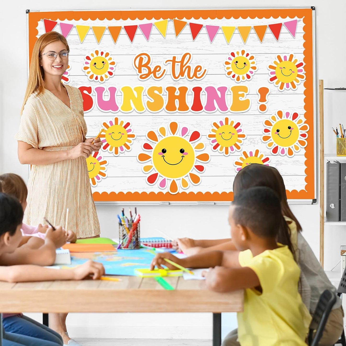 Sun Bulletin Board Set Sunshine Bulletin Board Decorations Be The Sunshine Paper Cutouts Classroom Decorations for Summer Back to School Office Home Chalkboard Decor Wall Door