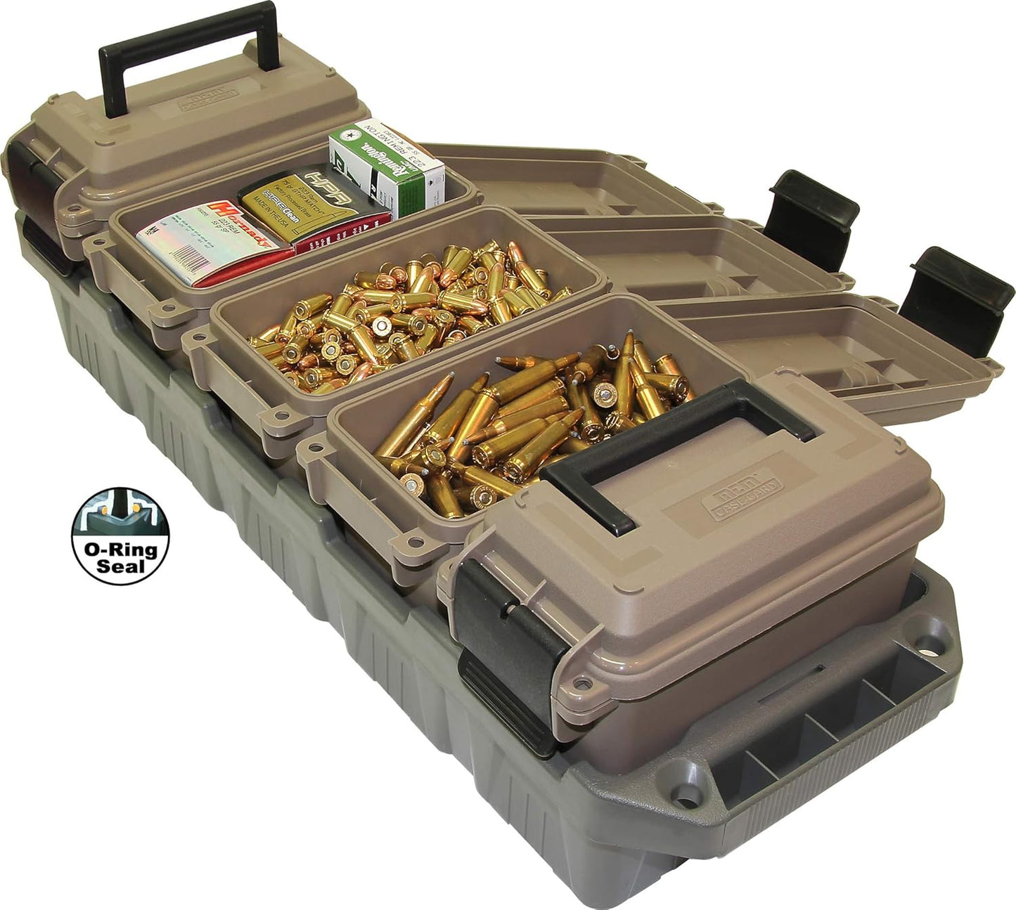 MTM AC4C 4- can Ammo Crate, Convenient size, Stackable, easy carry and transport of 30 caliber ammo, Rugged tactical carrying crate, USA Made, 23.6"L x 11.25"W x 7.5"H, Brown
