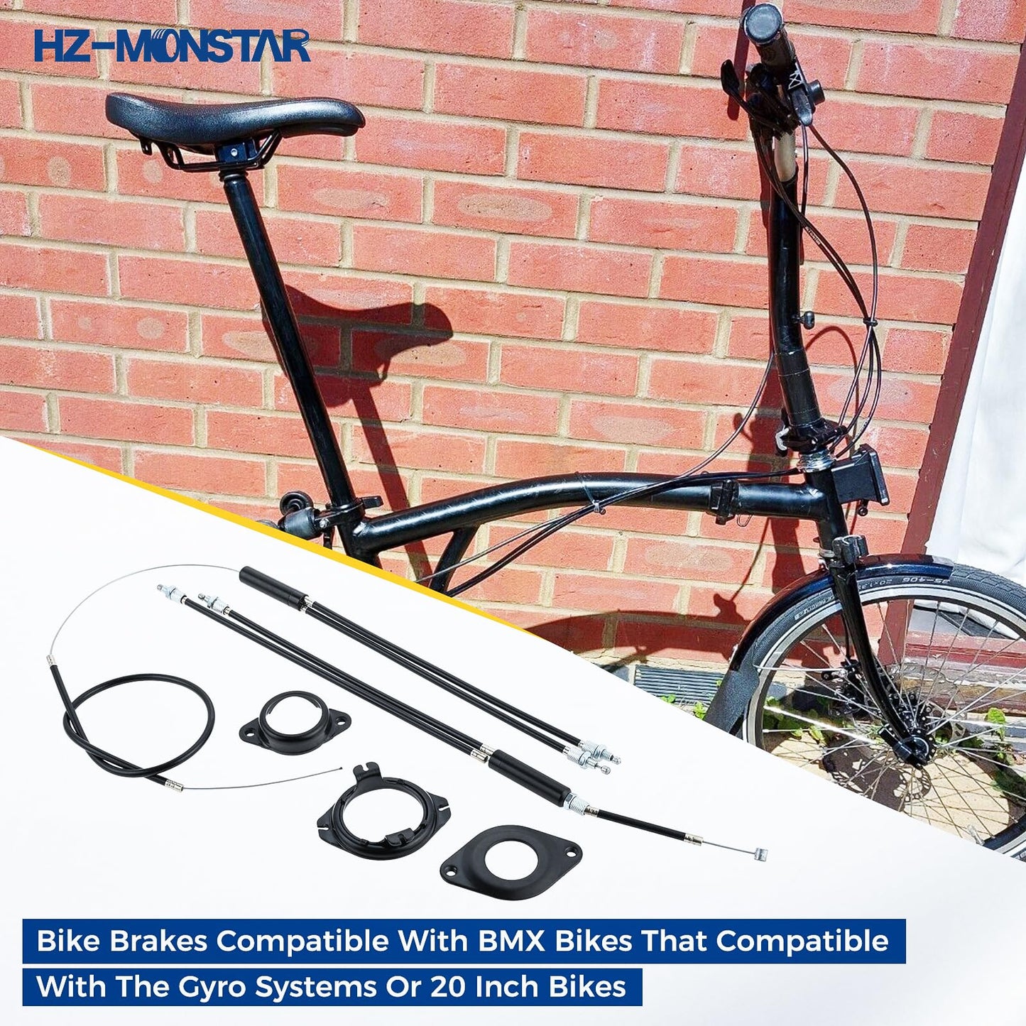 HZ-MONSTAR BMX Bike Gyro Brake Cables Front + Rear (Upper + Lower) with Spinner Rotor Full Kit, Brake Cable and Housing, BMX Bicycle Brake Lines Set Replacement for Gyro Systems and 20" Bikes