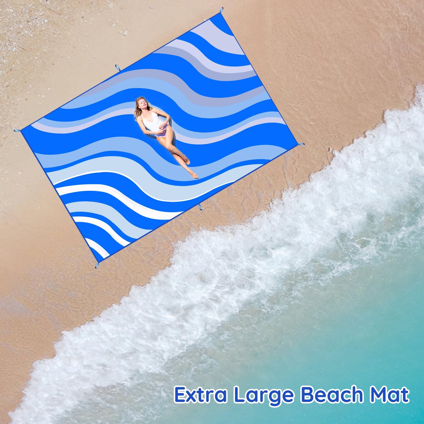 aoole Beach Blanket Sandproof, Extra Large Beach Mat 80"*118" for 1-8 Persons, Waterproof Outdoor Picnic Blankets, Lightweight Beach Essentials for Camping, Traveling, Hiking (Dark Blue, 80"*118")