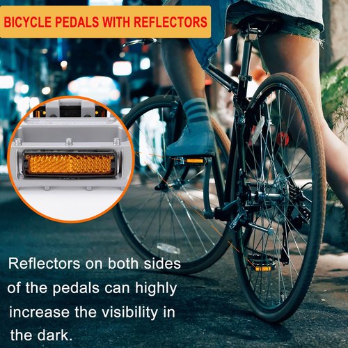 Mountain Bike Pedals 9/16 Inch - Bicycle Flat Pedals with Reflectors - Lightweight Aluminum Alloy Wide Platform Pedals for Mountain Bike, BMX, Road Bike Pedals (Sliver)