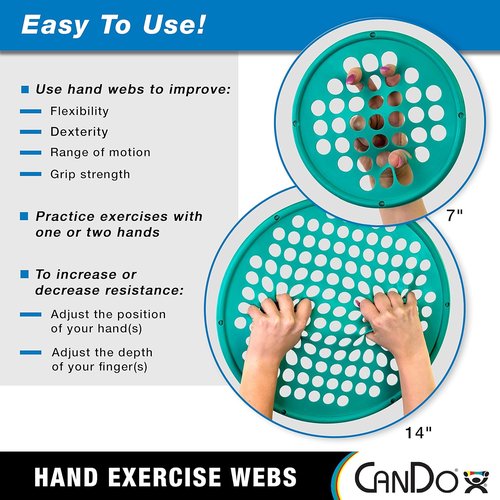 CanDo Hand Exercise Webs for Physical Therapy, Grip Strengthening, and Hand, Finger, Wrist Resistance Workouts, Portable Size, Low Powder, 14" Diameter, Red: Light