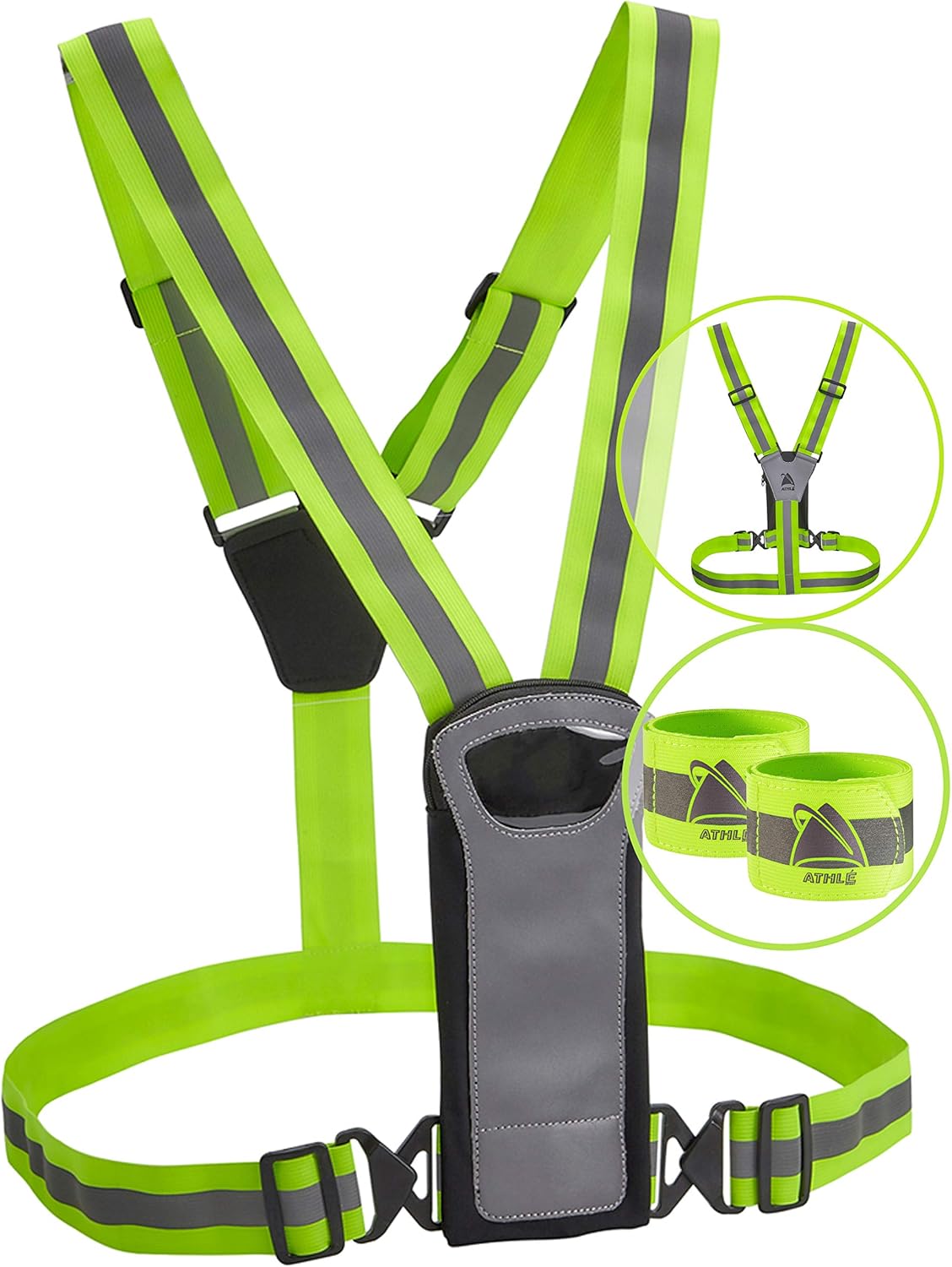 Athlé Reflective Vest with Phone Holder - High Visibility Vest for Safe Running, Jogging, Dog Walking, Biking and More