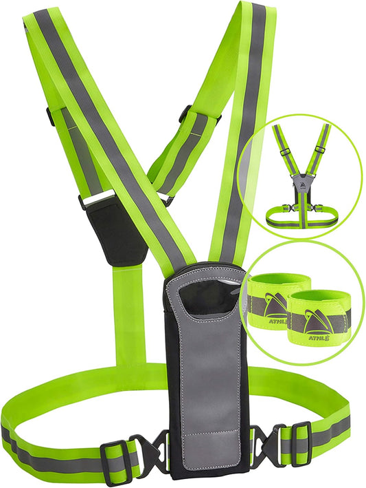 Athlé Reflective Vest with Phone Holder - High Visibility Vest for Safe Running, Jogging, Dog Walking, Biking and More