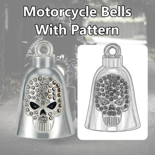 Motorcycle Bells for Biker Good Luck Riding Bells Guardian Biker Bells with Lanyard and CZ (Skull, 1)