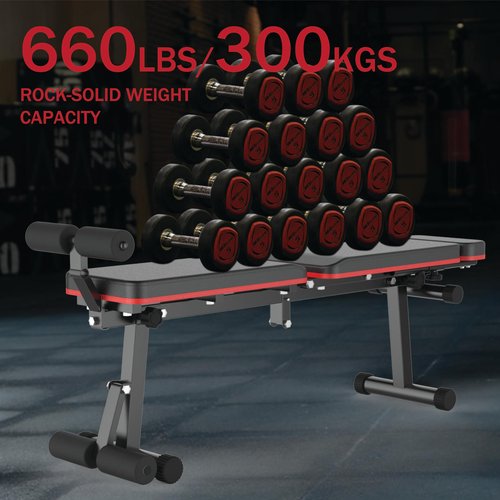 EASY BIG Adjustable Weight Bench, Foldable, Incline/Decline/Flat, Full Body Workout, Extended Head Design, 660 lbs/300 kgs Capacity