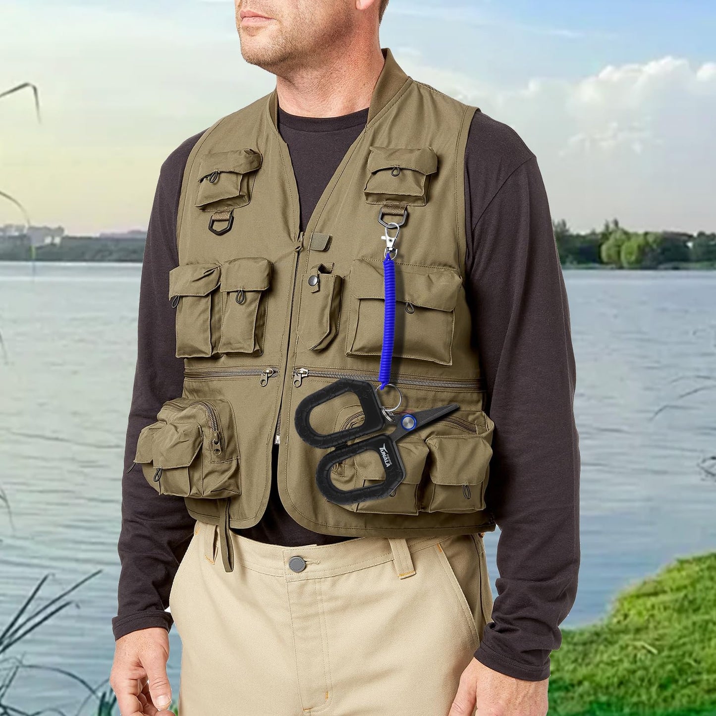 Fishing Scissors for Braided Line Fishing Line Cutter with Serrated Blades,Braid Mono & Fluorocarbon Scissors for Saltwater Fishing Gear with Coiled Lanyard