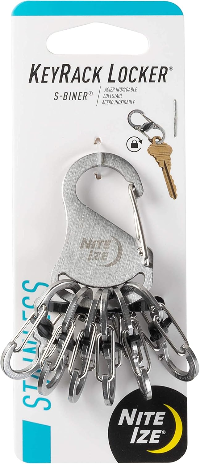 Nite Ize KeyRack Locker Steel S-Biner - Heavy-Duty Carabiner Clip for Keys - S-Biner MicroLocks for Key Holders - Stainless Steel Keychain Accessories & Organizers