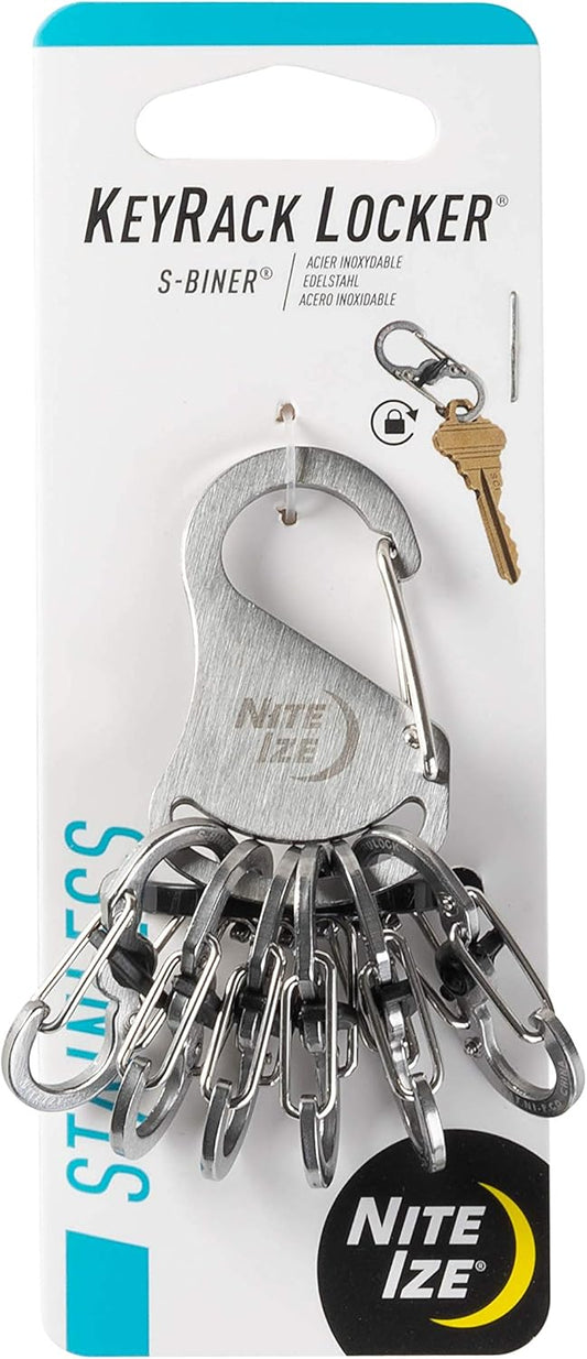 Nite Ize KeyRack Locker Steel S-Biner - Heavy-Duty Carabiner Clip for Keys - S-Biner MicroLocks for Key Holders - Stainless Steel Keychain Accessories & Organizers