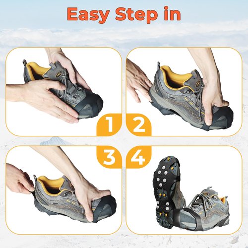 ice Snow Grips: 10 Nail Spikes, Stretchable Snow Grips for Men Women. Ideal for Winter Activities Like Walking, Running, Hiking, Mountaineering, Ice Fishing, or Dog-Walking (M:13-16 W:11-14)
