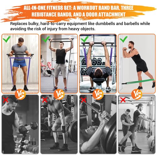 Portable Heavy Duty Resistance Bar with 3 Resistance Bands, Pilates Bar with Pull Up Bands & Training Poster, Yoga Pilates Equipment for Home Gym(Black)