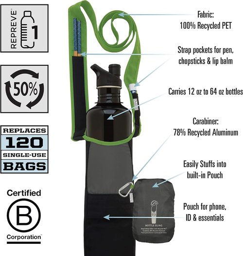 ChicoBag rePETe Water Bottle Sling w/Strap, Carabiner Clip, Built-In Pouch, & Convenient Pockets | Eco-Conscious | Perfect for Walks, Hikes, Outdoor Festivals | Aquamarine (Pack of 2)