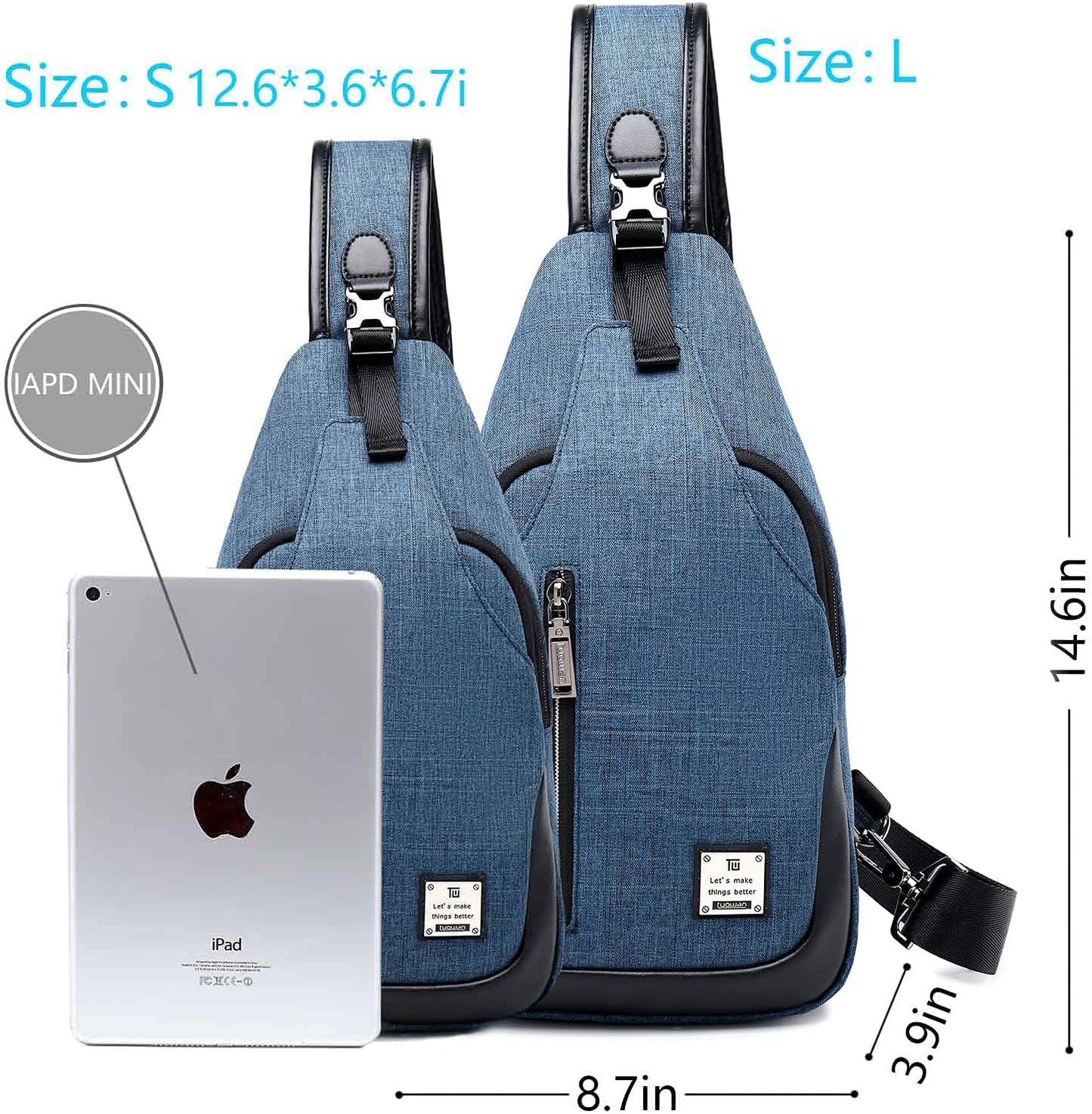 Small Sling Bag Crossbody Backpack Over the Shoulder Bag for Men Women Travel Outdoors, Lightweight Chest Pack (Small, Black)