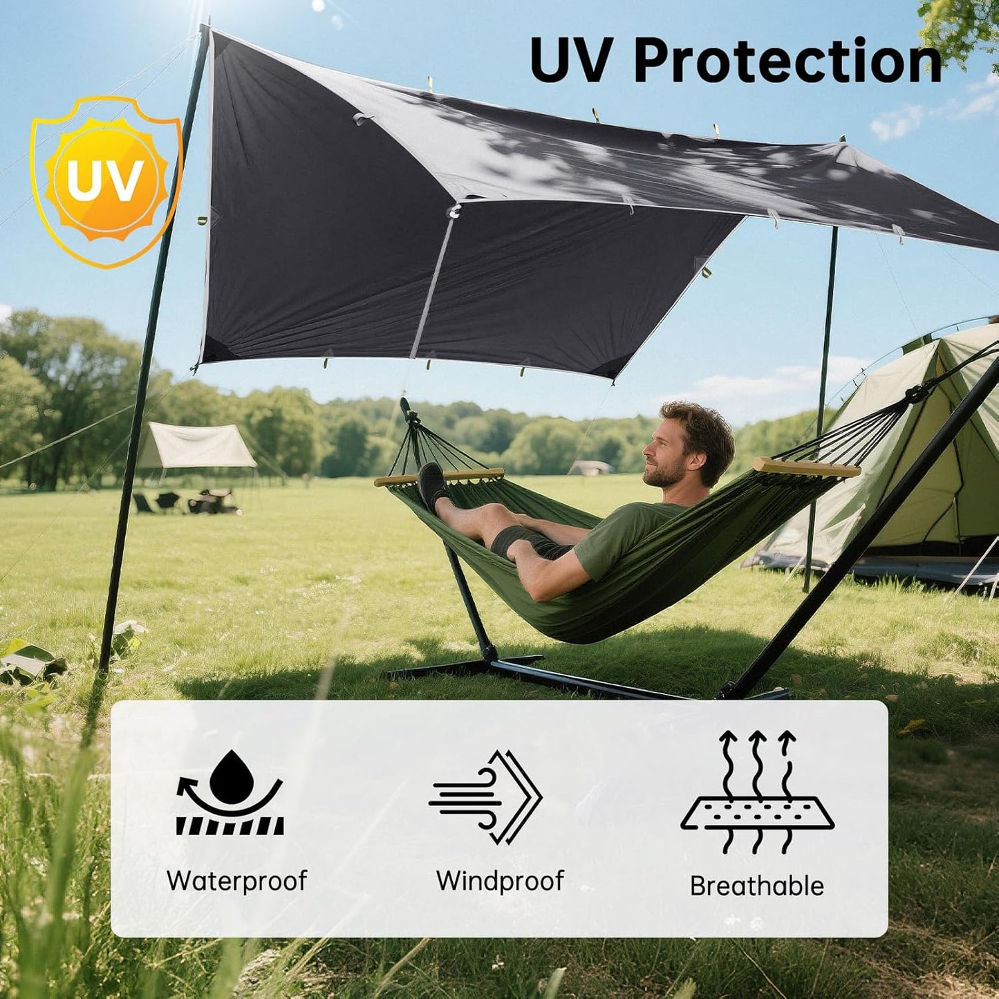 FREE SOLDIER Waterproof Portable Tarp Multifunctional Outdoor Camping Traveling Awning Backpacking Tarp Shelter Rain (Brown 10×10.5ft)