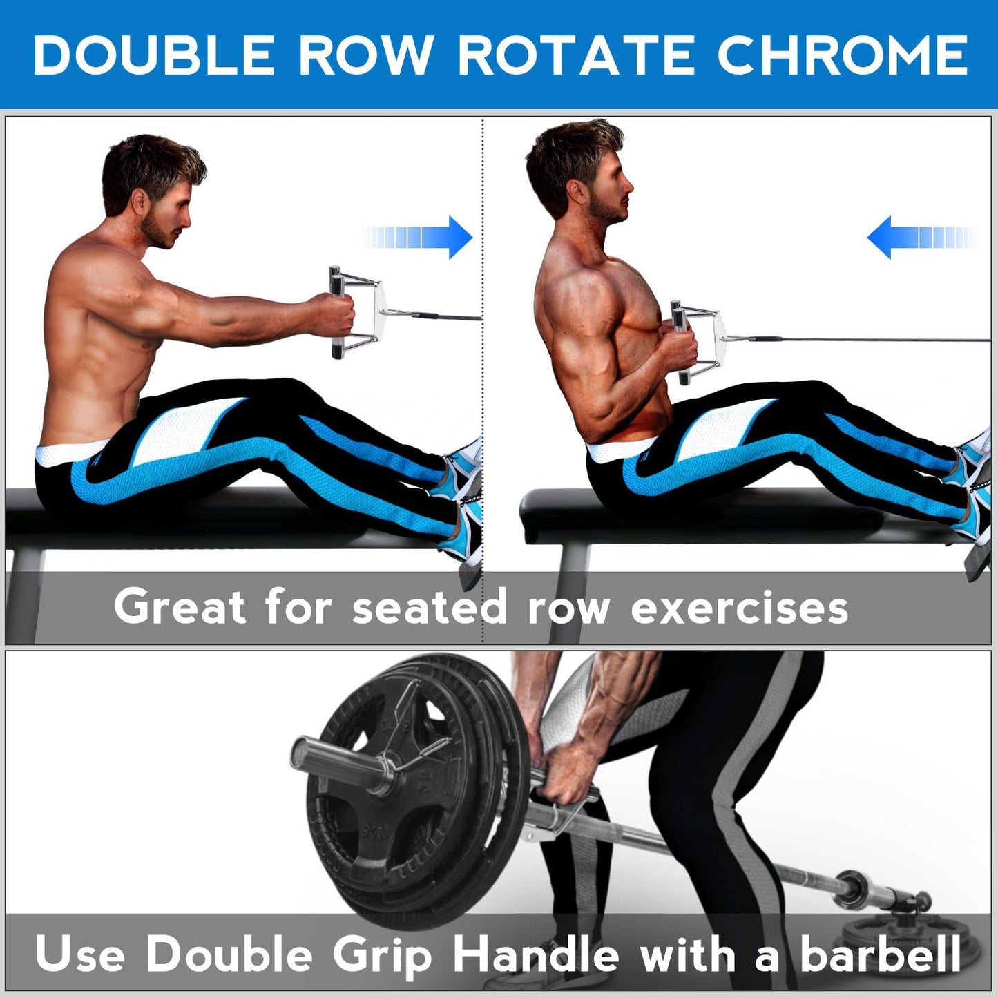 Yes4All Double D Row Handle Cable Attachment for Weight Workout, Cable Machine Accessories for Home Gym, LAT Pull Down V Bar with Capacity Up to 880LBS
