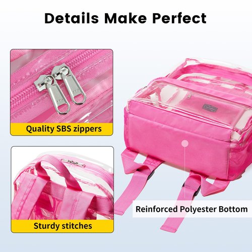 Vorspack Clear Heavy Duty Backpack - Transparent PVC See Through With Reinforced Bottom for College Workplace Security - Pink