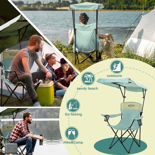 YOUNG WOOD Portable Camping Chair Beach Chair with Shade Canopy, Fold Lightweight Oversized for All, Easy to Open and Close Without Installation, Side Pocket Design for All Outdoor Activities，Blue