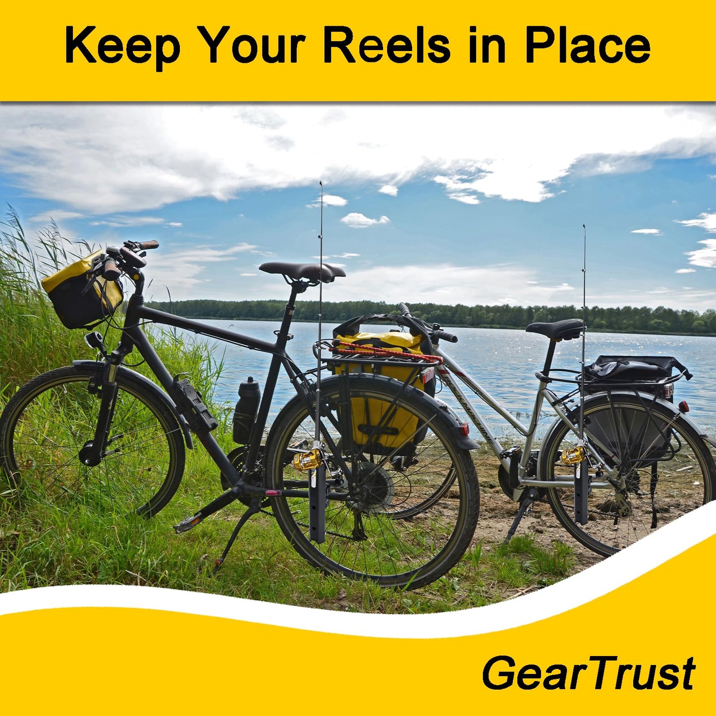 GearTrust Pole Mount Fishing Rod Holder for Bike, Adjustable Fishing Pole Holder for Bike with Mount Clamp, Rod Rack for Bicycle, Boats, Golf Cart, Fishing Chair, ATVS, Carts(Carbon Black)