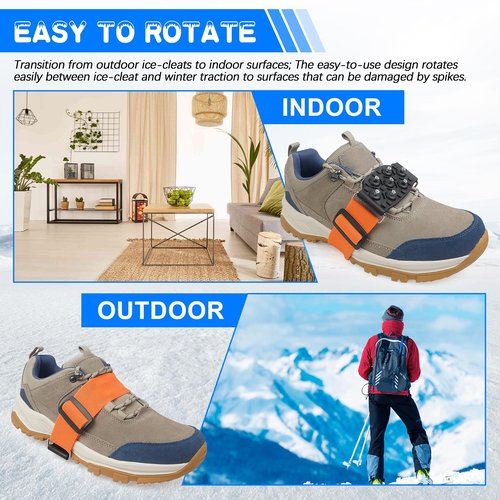 Ice Cleats Mid-Sole Traction Cleats Crampons Anti Slip Cleats for Shoes and Boots 7 Tungsten Studs Snow Grippers with Adjustable Straps Winter Walking on Ice (M- 1 Pair)