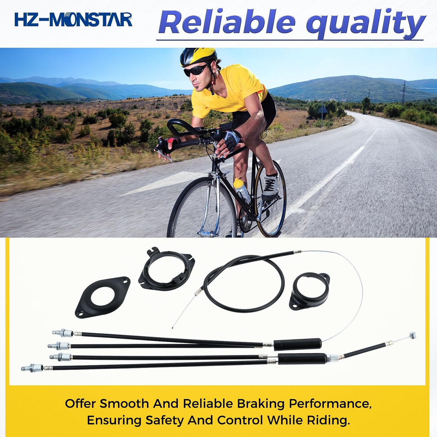 HZ-MONSTAR BMX Bike Gyro Brake Cables Front + Rear (Upper + Lower) with Spinner Rotor Full Kit, Brake Cable and Housing, BMX Bicycle Brake Lines Set Replacement for Gyro Systems and 20" Bikes