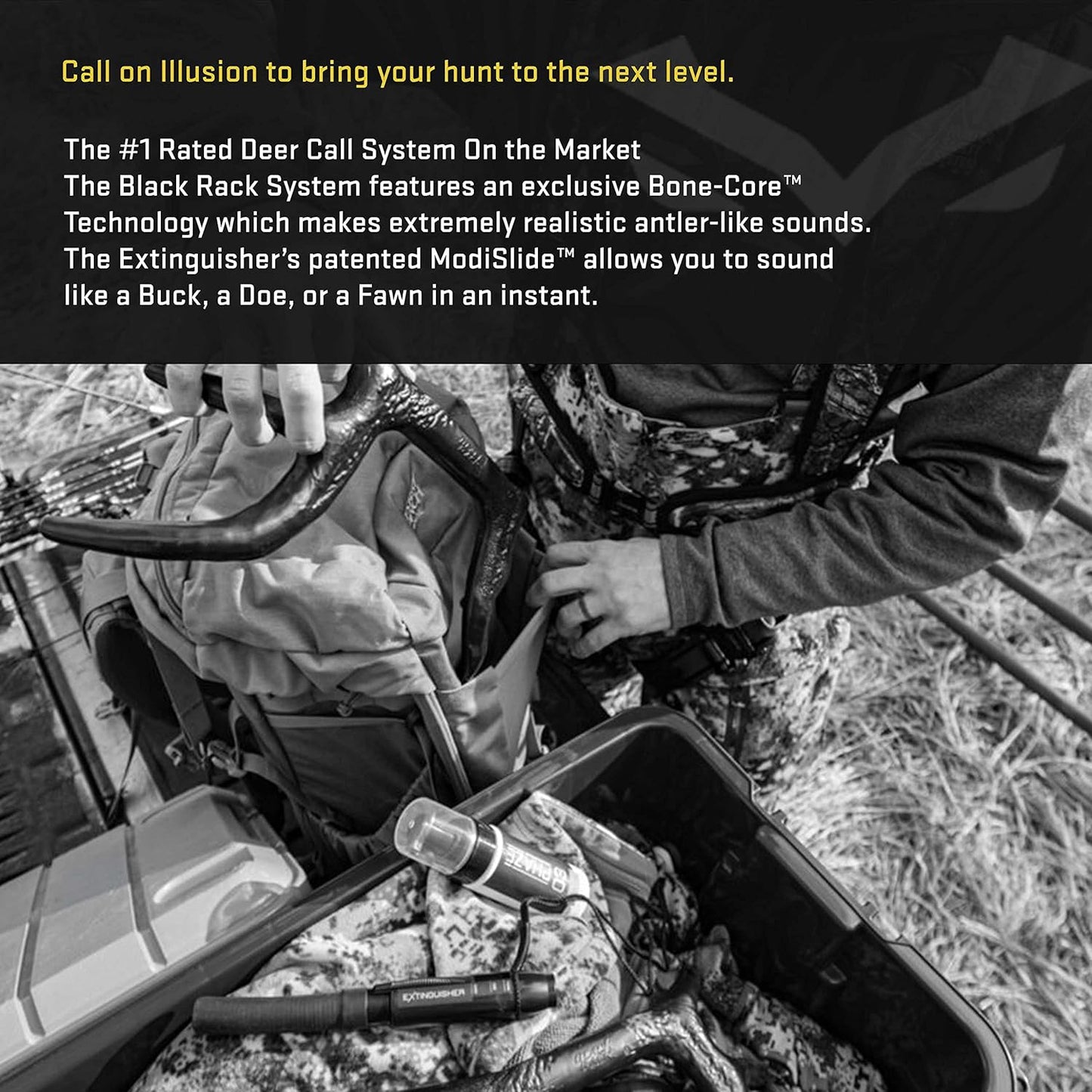 Illusion Systems Extinguisher Deer Call and Black Rack Rattling System - Patented Modislide and Bone-Core Technology - NAHC Approved - Deer Hunting Accessories and Equipment