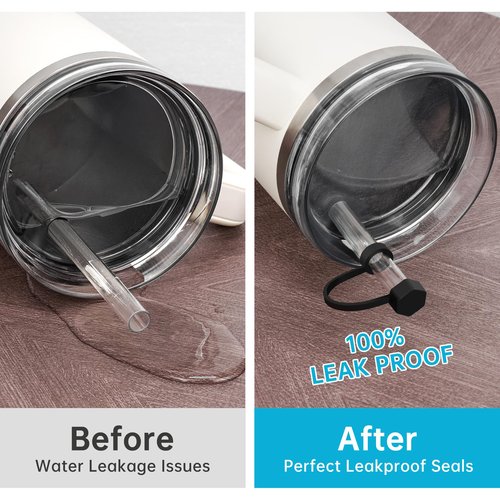 NiHome Silicone Water Bottle Handle with Anti-Spill Stopper Kit - Compatible with Stanley 1.0 & 2.0, Fits 2.7-5.12 Inch Diameter for Easy Carrying On-The-Go (Black)