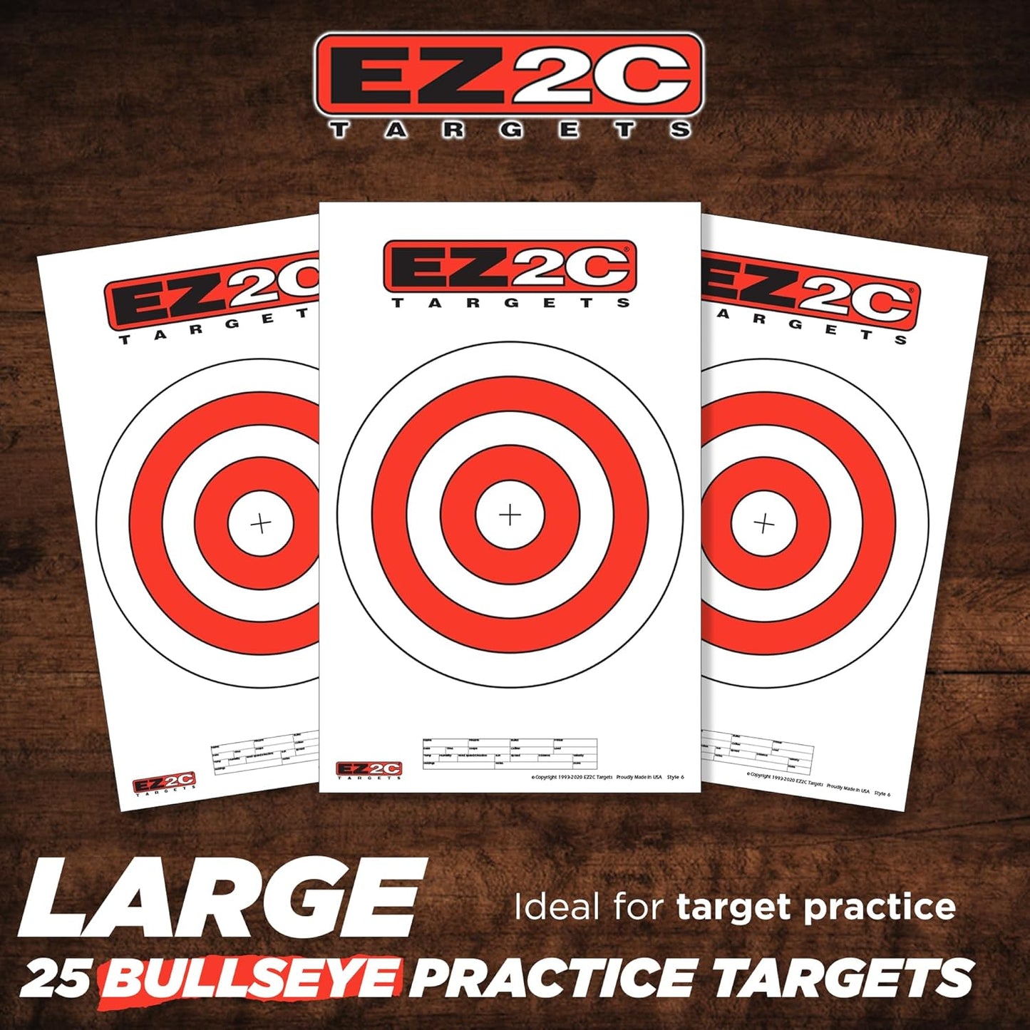 EZ2C Pistol Target, Bullseye Practice Targets for Shooting Range, Made in USA Compatible with All Pistols and Handguns, Tactical Paper Targets for Gun Range 11" x 17" Tear-Off Pad of 25