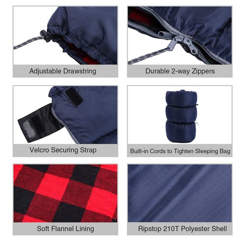 REDCAMP Cotton Flannel Sleeping Bag for Camping Backpacking+Envelope Sleeping Bag